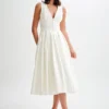 Keely Cotton Sleeveless Midi Dress – White