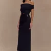 Kendra Scuba Jersey Midi Dress With Hardware – Black