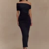 Kendra Scuba Jersey Midi Dress With Hardware – Black