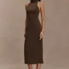 Kennedy High Neck Midi Dress – Chocolate