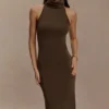 Kennedy High Neck Midi Dress – Chocolate