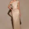 Kenny Diamante One Shoulder Maxi Dress – Gold