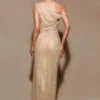 Kenny Diamante One Shoulder Maxi Dress – Gold