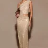 Kenny Diamante One Shoulder Maxi Dress – Gold