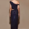 Kenny Diamante One Shoulder Maxi Dress – Navy