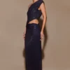 Kenny Diamante One Shoulder Maxi Dress – Navy