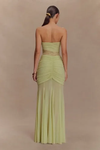 Khadijah Lace And Mesh Maxi Dress – Sage