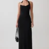 Khanh Slinky Halter Maxi Dress – Black