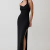 Khanh Slinky Halter Maxi Dress – Black