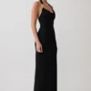 Khanh Slinky Halter Maxi Dress – Black