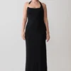 Khanh Slinky Halter Maxi Dress – Black