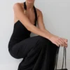 Khanh Slinky Halter Maxi Dress – Black