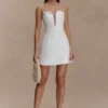 Kingsley Beaded Neckline Mini Dress – Ivory