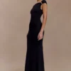 Kinsley Slinky Maxi Dress With Hardware – Black