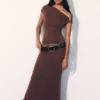 Kinsley Slinky Maxi Dress With Hardware – Chocolate