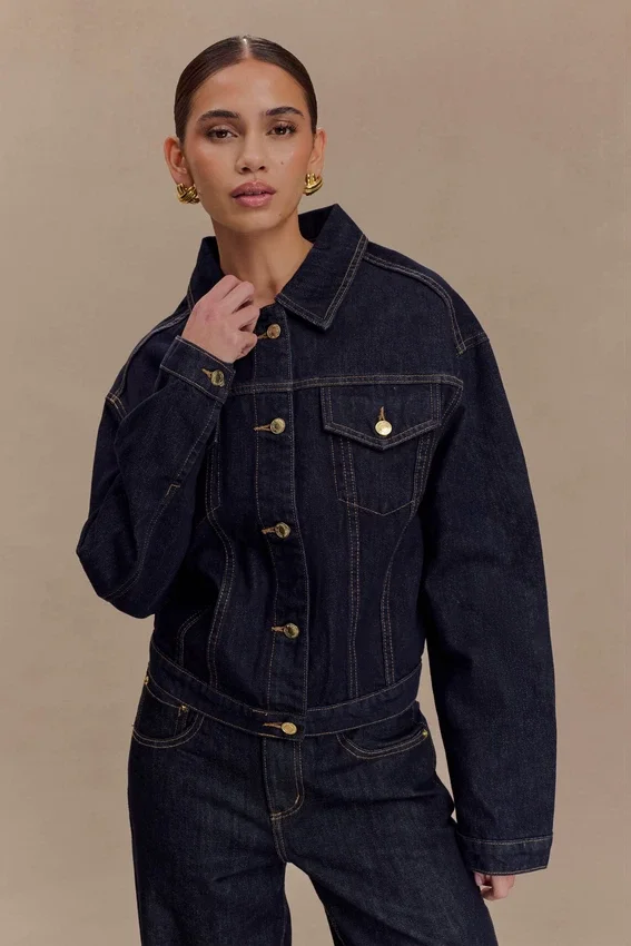 Kirra Cinched Denim Jacket – Washed Indigo Blue Kirra Cinched Denim Jacket – Washed Indigo Blue
