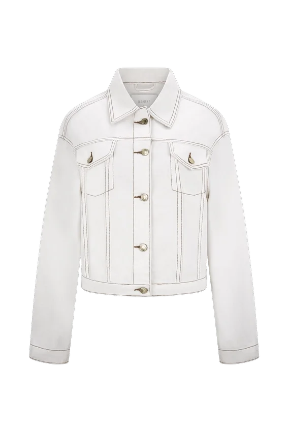 Kirra Cinched Denim Jacket – White Kirra Cinched Denim Jacket – White