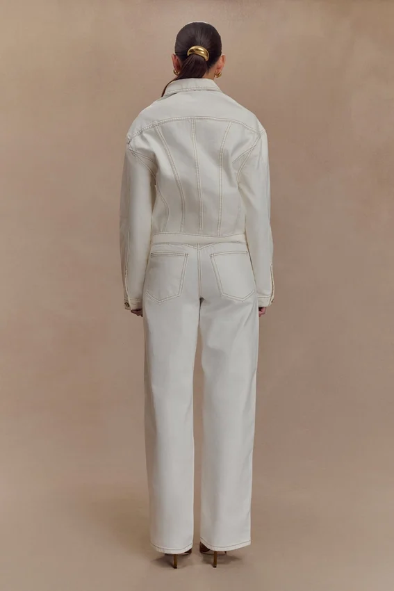 Kirra Cinched Denim Jacket – White Kirra Cinched Denim Jacket – White