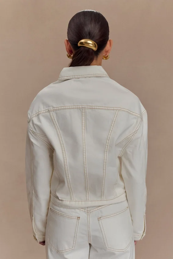 Kirra Cinched Denim Jacket – White Kirra Cinched Denim Jacket – White