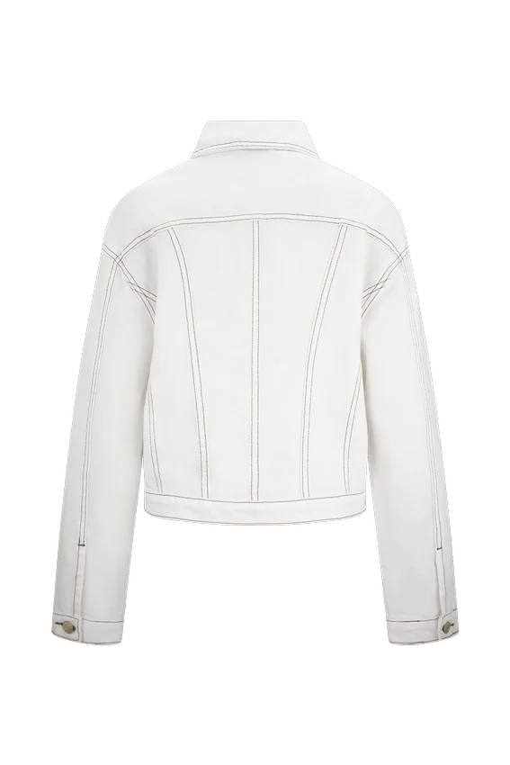 Kirra Cinched Denim Jacket – White Kirra Cinched Denim Jacket – White