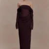 Kirsten Off Shoulder Chiffon Maxi Dress – Cacao Brown