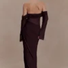 Kirsten Off Shoulder Chiffon Maxi Dress – Cacao Brown