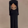 Kiyah Slinky Cut Out Maxi Dress – Black