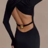 Kiyah Slinky Cut Out Maxi Dress – Black