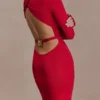 Kiyah Slinky Cut Out Maxi Dress – Red Kiyah Slinky Cut Out Maxi Dress – Red