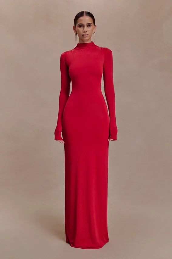 Kiyah Slinky Cut Out Maxi Dress – Red Kiyah Slinky Cut Out Maxi Dress – Red