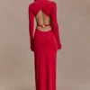 Kiyah Slinky Cut Out Maxi Dress – Red Kiyah Slinky Cut Out Maxi Dress – Red