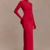 Kiyah Slinky Cut Out Maxi Dress – Red Kiyah Slinky Cut Out Maxi Dress – Red