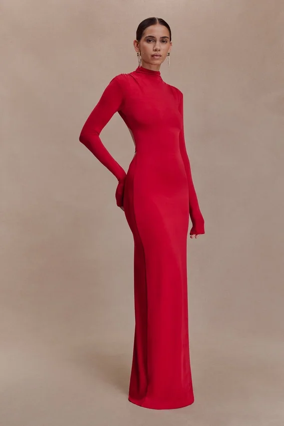 Kiyah Slinky Cut Out Maxi Dress – Red Kiyah Slinky Cut Out Maxi Dress – Red