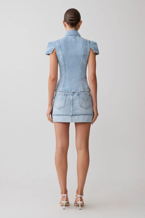 Bently Short Sleeve Denim Top – Washed Light Blue Bently Short Sleeve Denim Top – Washed Light Blue