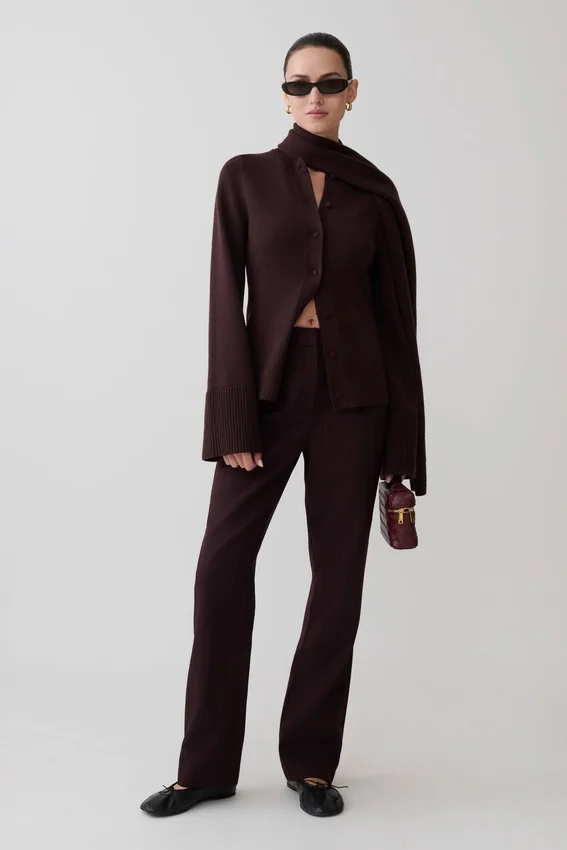 Lara Knit Cardigan With Scarf – Chocolate Lara Knit Cardigan With Scarf – Chocolate