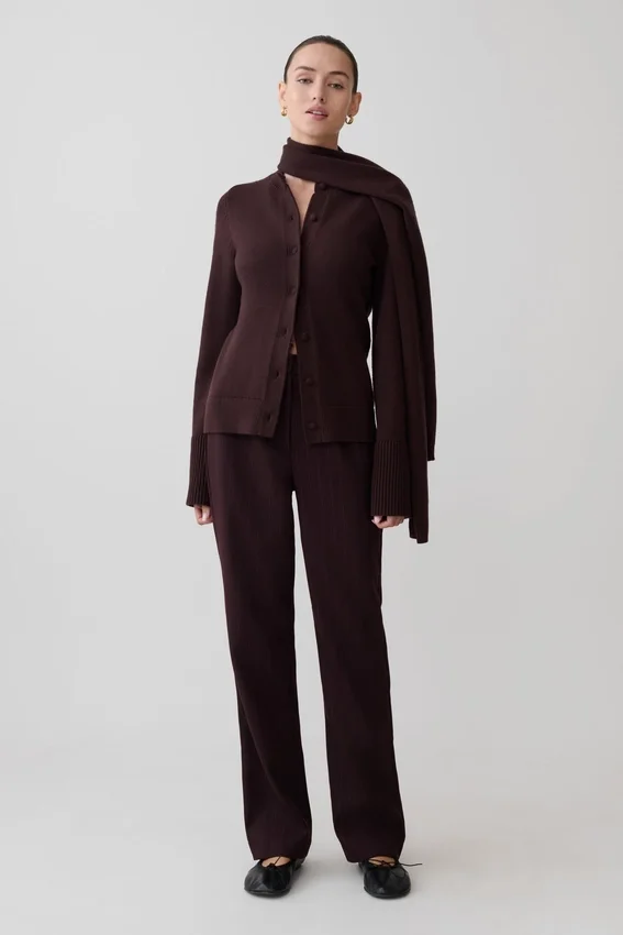 Lara Knit Cardigan With Scarf – Chocolate Lara Knit Cardigan With Scarf – Chocolate