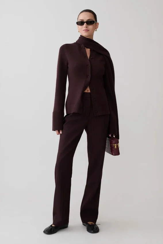 Lara Knit Cardigan With Scarf – Chocolate Lara Knit Cardigan With Scarf – Chocolate