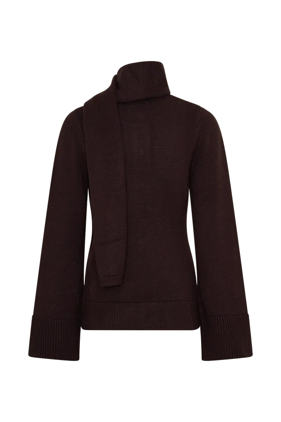 Lara Knit Cardigan With Scarf – Chocolate Lara Knit Cardigan With Scarf – Chocolate