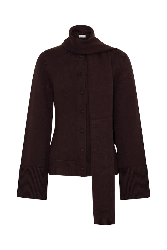 Lara Knit Cardigan With Scarf – Chocolate Lara Knit Cardigan With Scarf – Chocolate
