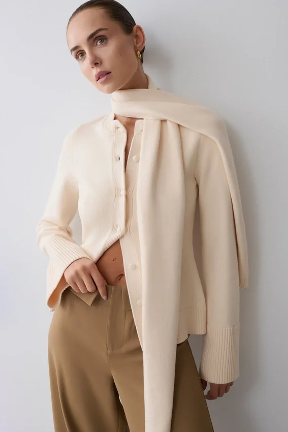 Lara Knit Cardigan With Scarf – Ivory Lara Knit Cardigan With Scarf – Ivory