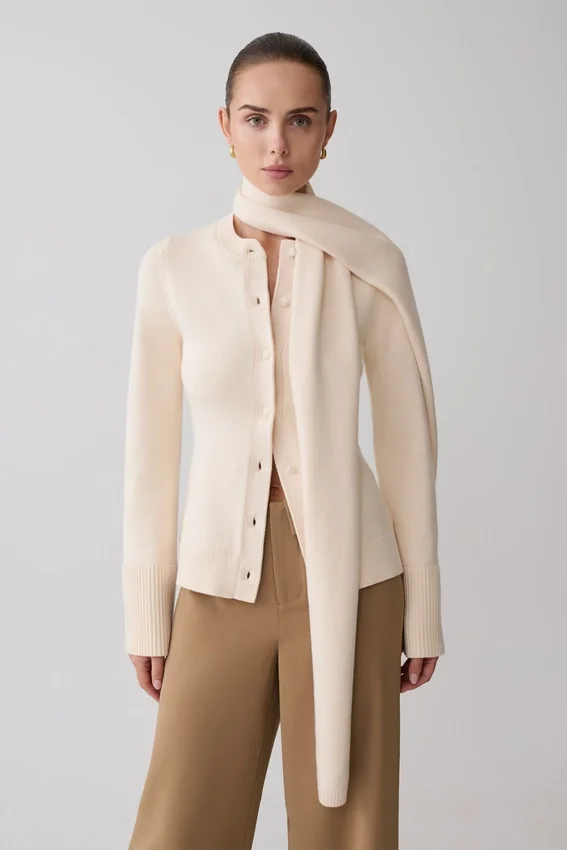 Lara Knit Cardigan With Scarf – Ivory Lara Knit Cardigan With Scarf – Ivory