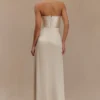 Larissa Satin Maxi Dress With Ruched Petals – Blush Gold