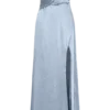 Larissa Satin Maxi Dress With Ruched Petals – Frosted Blue