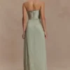 Larissa Satin Maxi Dress With Ruched Petals – Sage Larissa Satin Maxi Dress With Ruched Petals – Sage