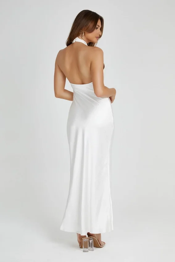 Laura Halter Satin Gown – White Laura Halter Satin Gown – White