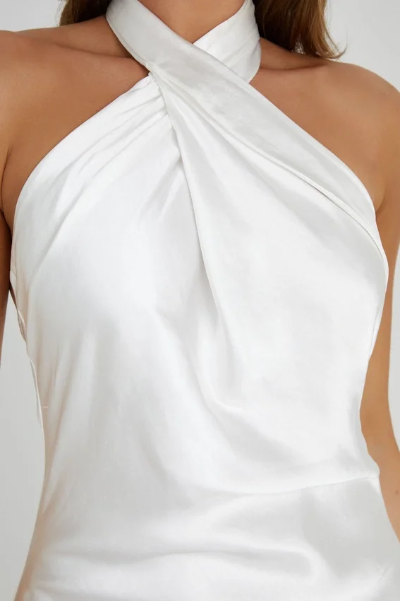 Laura Halter Satin Gown – White Laura Halter Satin Gown – White