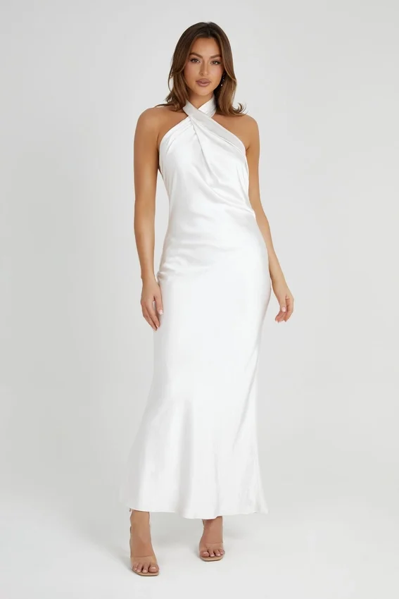 Laura Halter Satin Gown – White Laura Halter Satin Gown – White