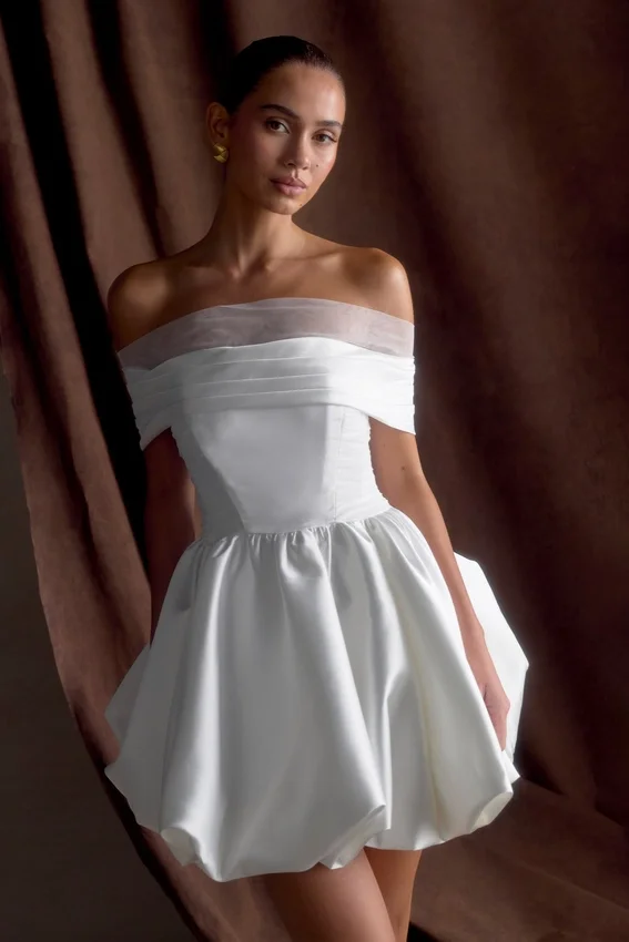 Lauretta Off Shoulder Mini Dress – White Lauretta Off Shoulder Mini Dress – White