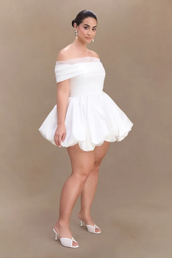 Lauretta Off Shoulder Mini Dress – White Lauretta Off Shoulder Mini Dress – White
