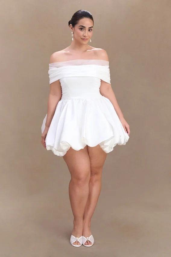Lauretta Off Shoulder Mini Dress – White Lauretta Off Shoulder Mini Dress – White